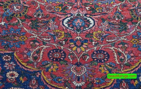 Handmade antique Persian Bakhtiari wool rug in red color. Size 5x7.8.