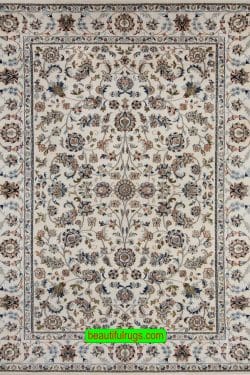 Hand knotted Oriental area rug in beige color, Nain design rug with all over patter. Size 6.1x9.3.