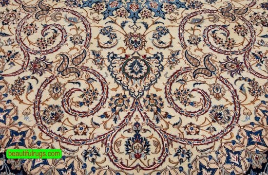 Gorgeous handmade Nain Persian rug wool and silk rug with beige color. Size 7x10.8.