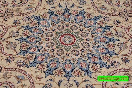 Gorgeous handmade Nain Persian rug wool and silk rug with beige color. Size 7x10.8.