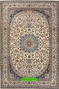 Gorgeous handmade Nain Persian rug wool and silk rug with beige color. Size 7x10.8.