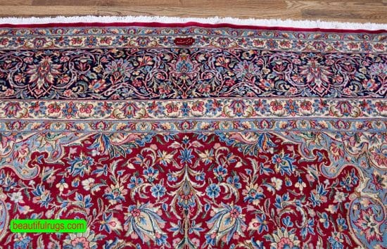 Persian rug 12x15, beautiful hand knotted Persian Kerman wool rug in red and navy-blue colors.