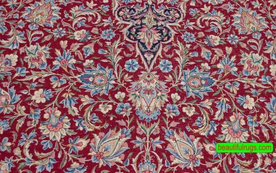 Persian rug 12x15, beautiful hand knotted Persian Kerman wool rug in red and navy-blue colors.