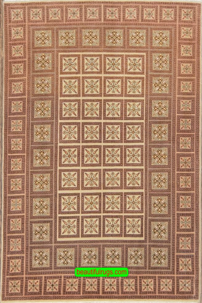 A unique handmade carpet from Iran in beige and brown colors made of wool and silk. Size 2.8x4.2.