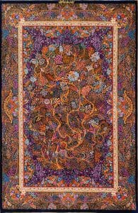 Hand knotted pure silk Persian Qum rug with an artistic multicolor tree of life design. Size 4.6x7.