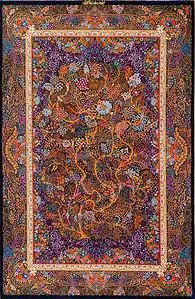 2361- Silk rug, highly detailed hand knotted pure silk Persian Qum rug with an artistic tree of life design. Size 4.6x7.