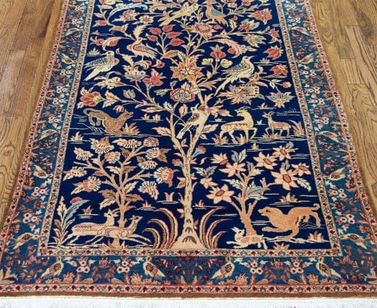 Vintage rug, handmade tree of life Persian Bijar rug in blue color. Size 3.5x5.5.