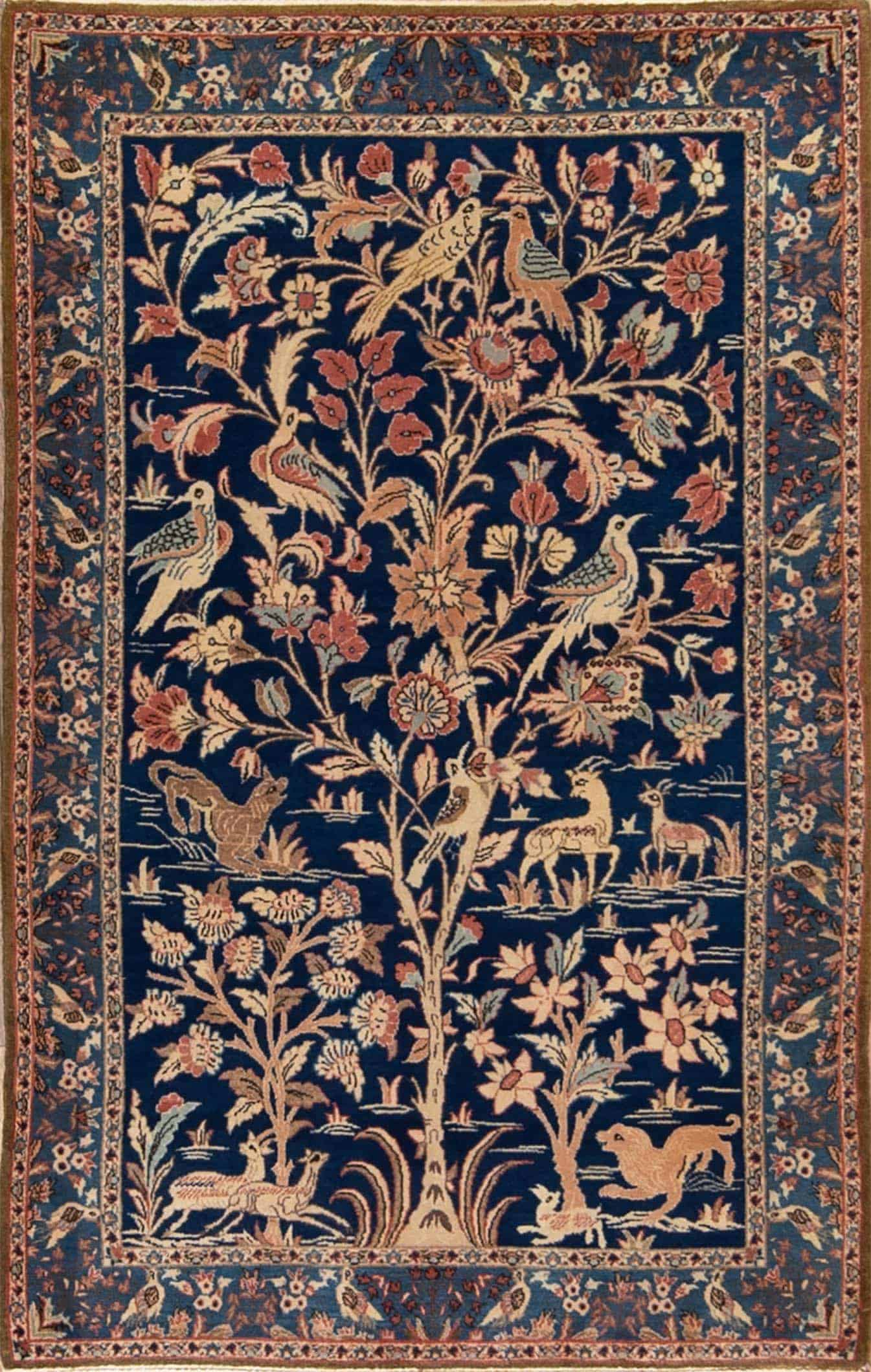 Vintage Rug, Blue Persian Bijar Tree of Life Wool Rug