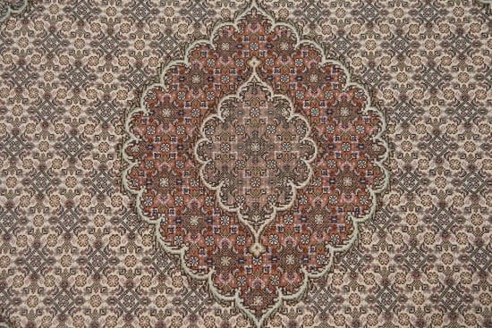 A classic design wool and silk handmade Persian carpet in beige and green colors. Size 3.5x5.3.