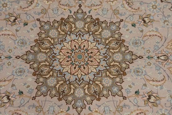 Hand knotted Persian Isfahan rug, floral entry rug in beige and pastel brown color. Size 3.10x6.