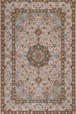 Hand knotted Persian Isfahan rug, floral entry rug in beige and pastel brown color. Size 3.10x6.