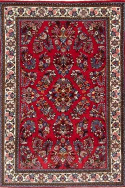 Handmade Persian Sarouk floral wool rug in red color. Size 3.3x5.