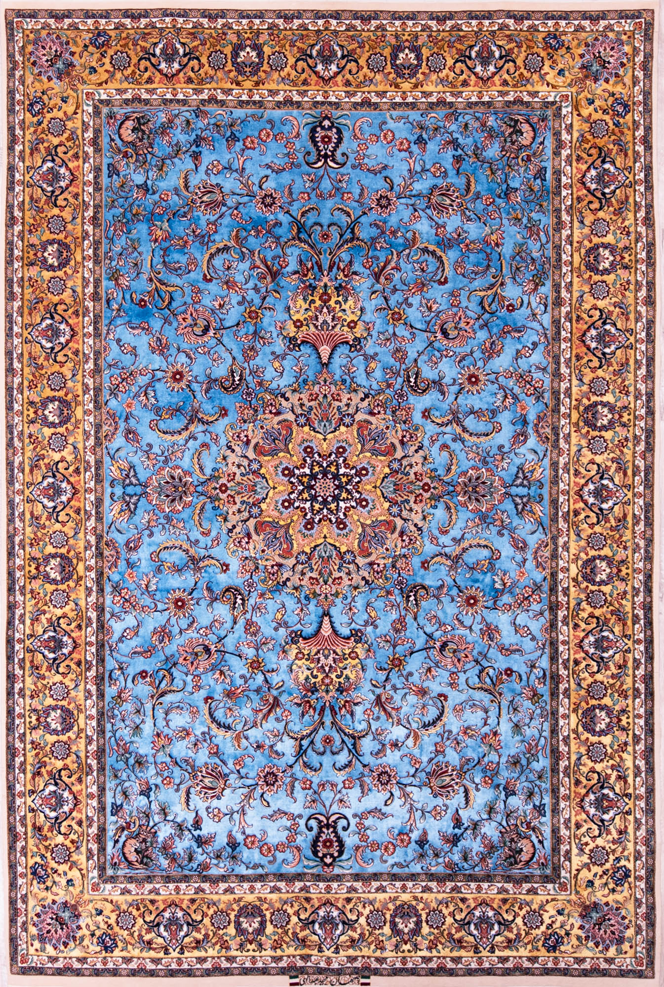 2472 Persian Rugs Silk Persian Rug Handmade Persian Isfahan Blue Rug 