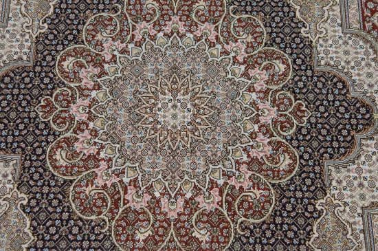 A matching area rug, handmade Persian Tabriz wool and silk in black color. Size 3.4x5.5.