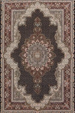 A matching area rug, handmade Persian Tabriz wool and silk in black color. Size 3.4x5.5.