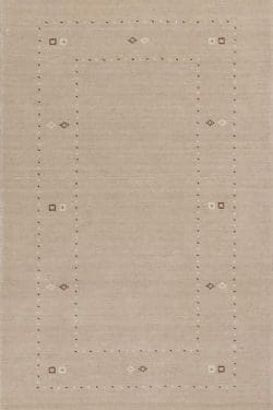 Hand loomed contemporary Gabbeh style wool area rug in beige color. Rug size 3.2x5.