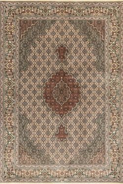 Handmade Persian Tabriz oriental rug, classic design wool and silk beige color Persian rug. Size 3.4x5.3.