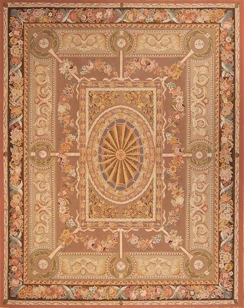 3ATR- Aubusson Style Rug, Flat Weave French Design Wool Rug. Size 7.10x10.