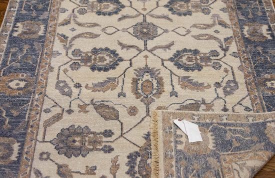 Handmade floral rug, bamboo silk rug in beige and gray color. Size 4.7x7.6.