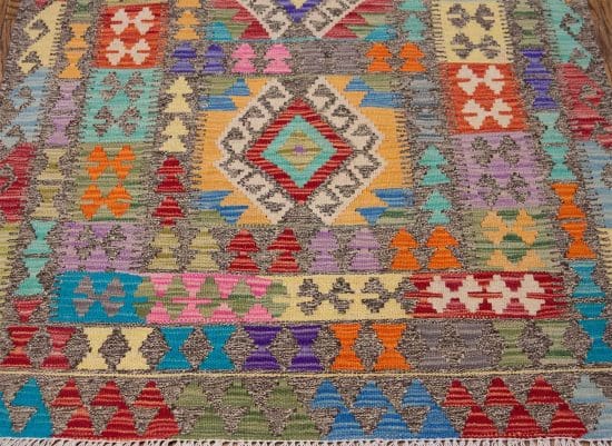 Small kilim rug. Handmade multicolor geometric design kilim rug. Size 3.5x4.10.