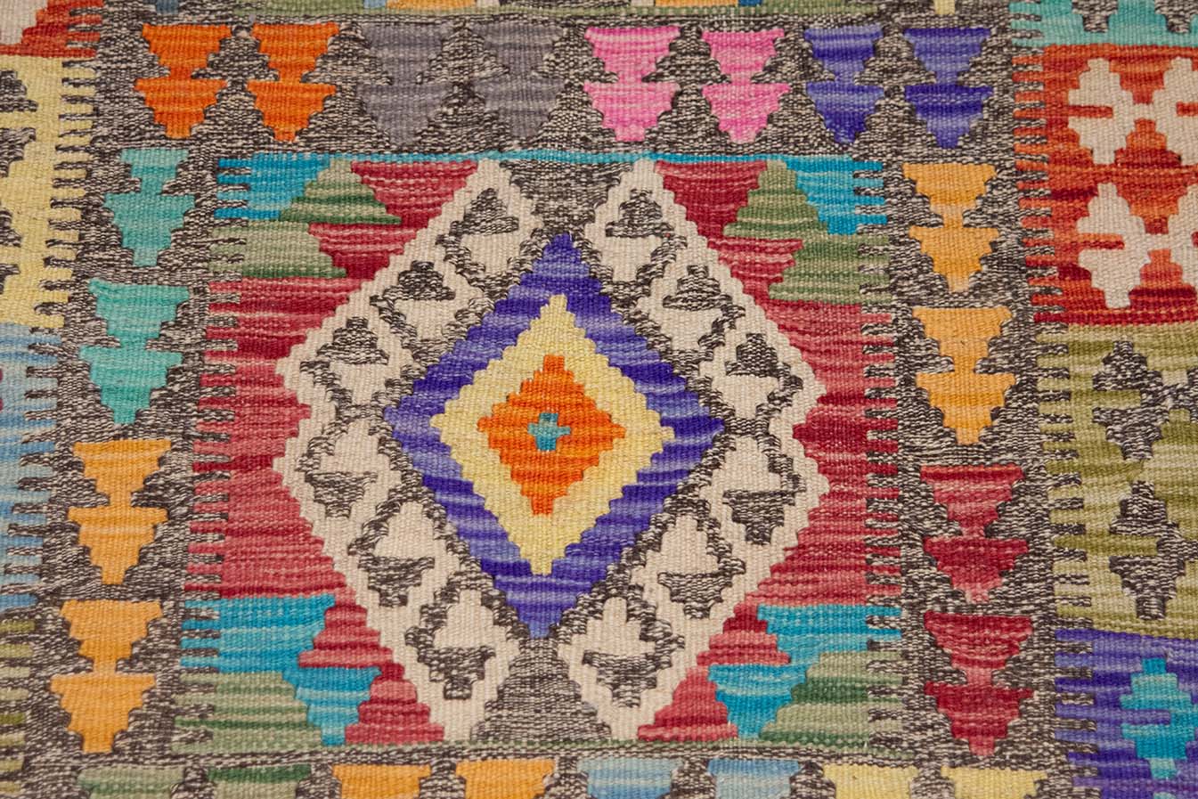 Small Kilim Rug, Multicolor Geometric Handmade Wool Kilims