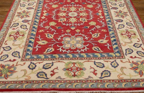 Traditional area rugs. handmade floral Russian design rug made of wool in red color. Size 6.3x8.6.