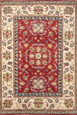 Traditional area rugs. handmade floral Russian design rug made of wool in red color. Size 6.3x8.6.