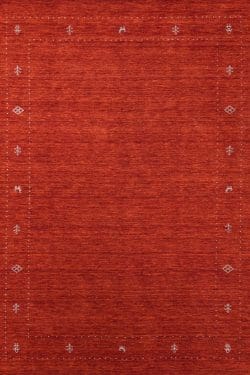 Hand loomed oriental carpet, Gabbeh style wool rug in orange color. Size 6x9.