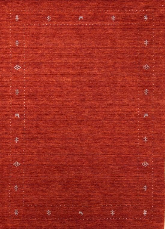 Hand loomed oriental carpet, Gabbeh style wool rug in orange color. Size 6x9.