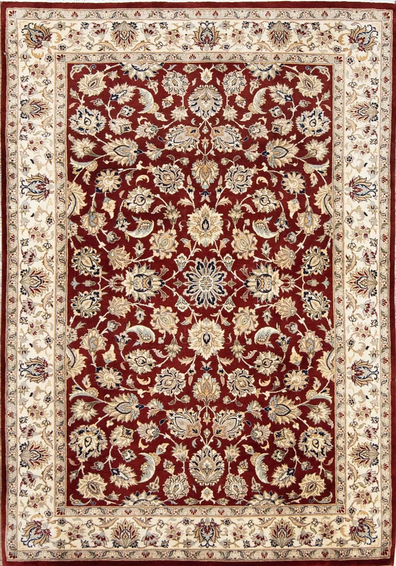 Handmade area rug, floral Kashan design wool are rug in red color. Size 4.2x6.3.