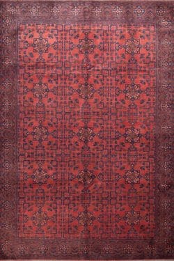 Hand knotted rug for living room, red wool oriental rug made in Afghanistan. size 6.9x9.6.