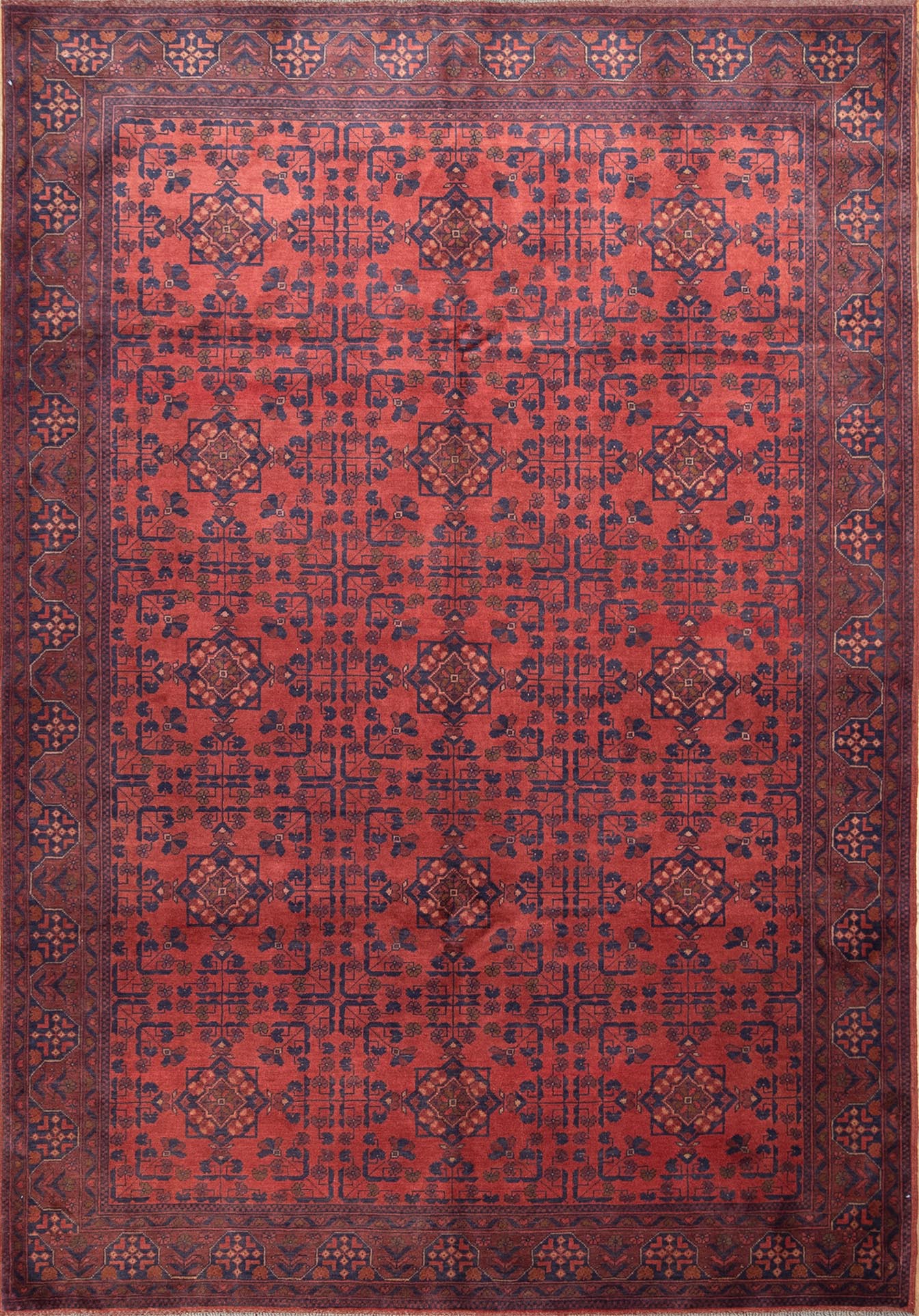 Hand knotted rug for living room, red wool oriental rug made in Afghanistan. size 6.9x9.6.