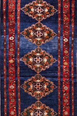 Beautiful Persian Gabbeh runner, vegetable dye in navy blue and rust color. Size 3x15.10.