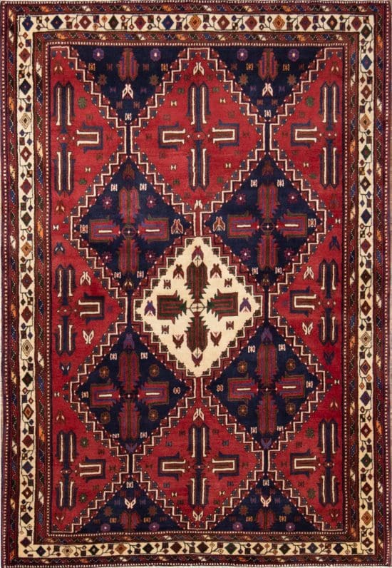 5x7 area rug. Handmade Persian Shiraz wool area rug for bedroom. Size 5x7.3.