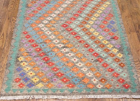 Kilim rugs. Handmade wool kilim rug, geometric style multicolor thin and reversible kilim rug. Size 3.5x5.