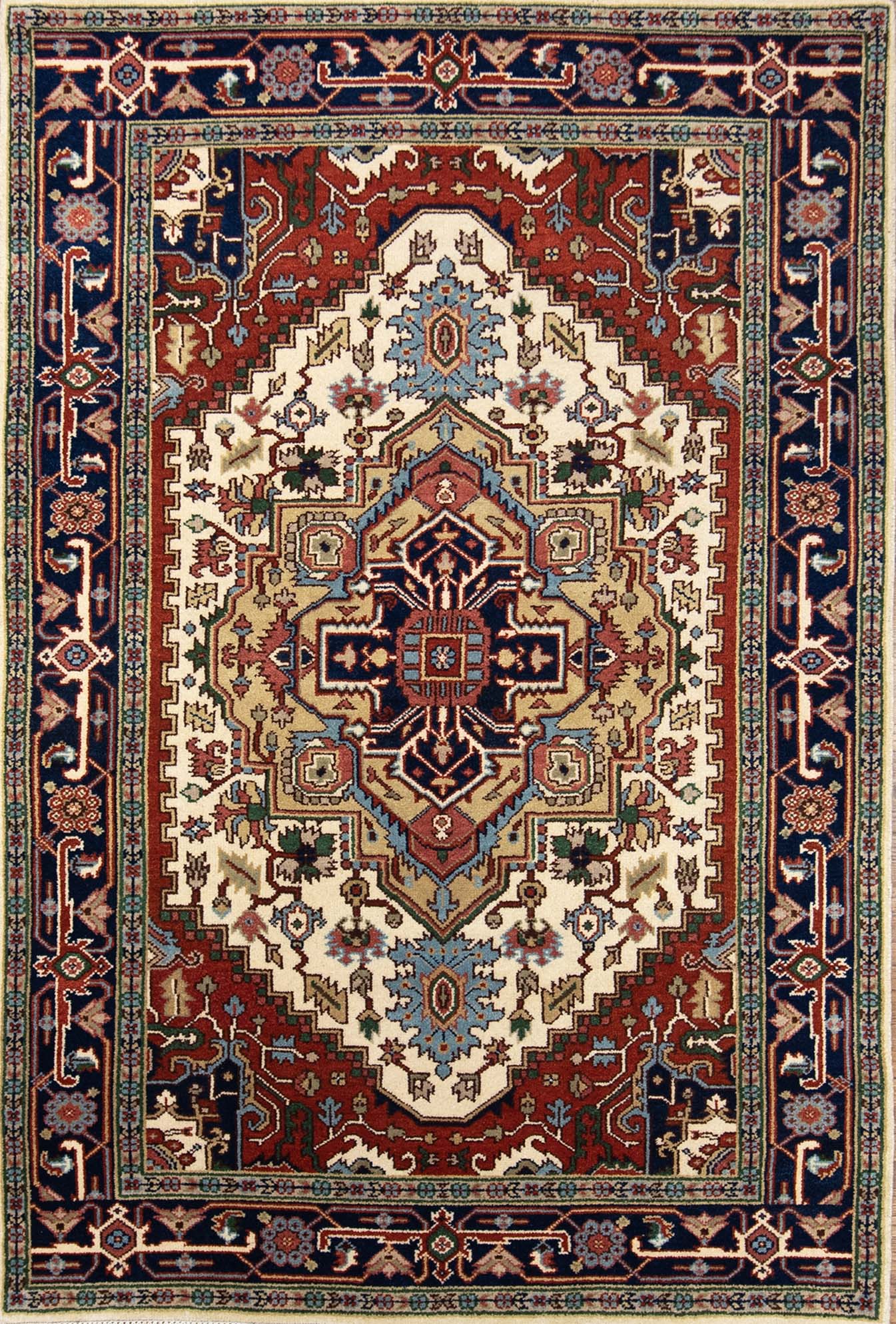 Affordable rugs by Beautiful Rugs Chicago, handmade wool rug in beige and rust colors made in India. Size 5.10x9.3.