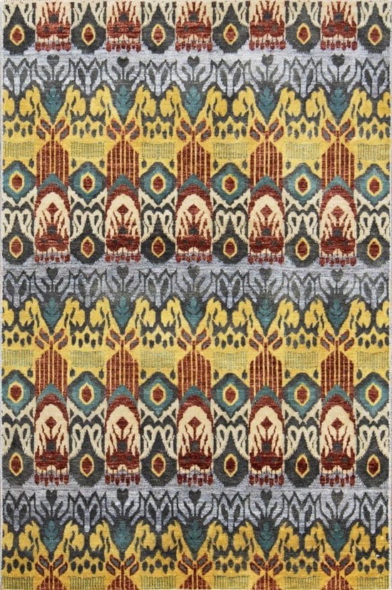 Modern rugs Chicago. Handmade modern rug, wool and synthetic blend in yellow, gray, and terracotta colors. size 3.10x5.10.