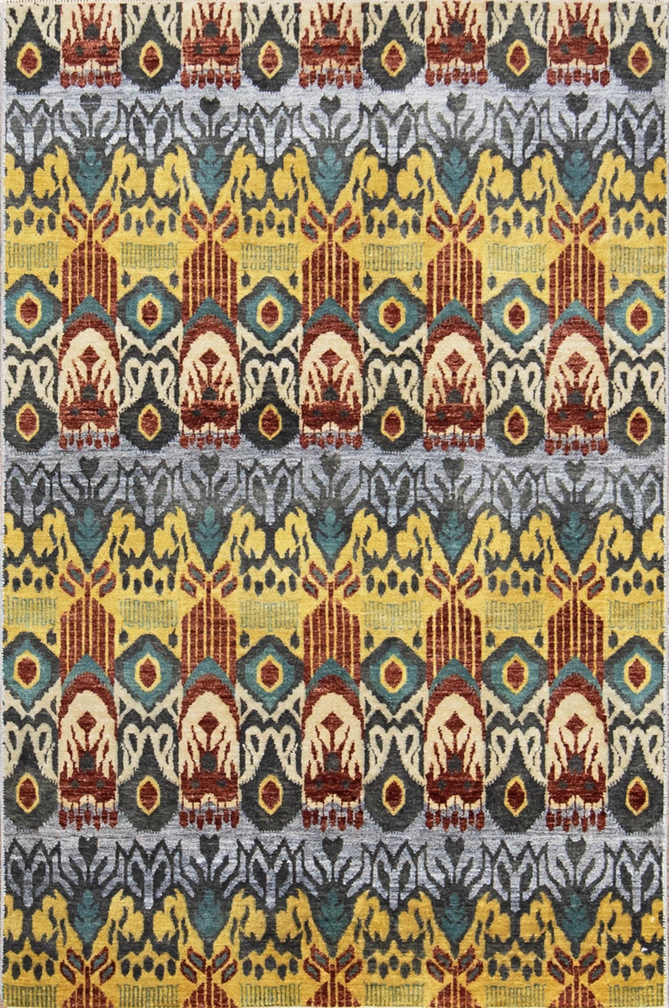 Modern rugs Chicago. Handmade modern rug, wool and synthetic blend in yellow, gray, and terracotta colors. size 3.10x5.10.