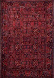 Handmade Afghan tribal wool rug in red color. Size 3.6x5.1.