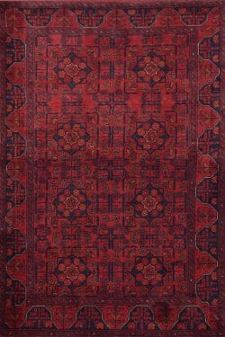 Handmade Afghan tribal wool rug in red color. Size 3.6x5.1.