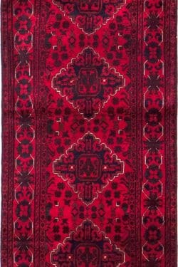 Red color traditional tribal runner rug made of wool. Size 2.8x12.6