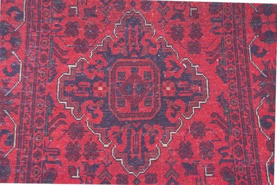 Red color traditional tribal runner rug made of wool. Size 2.8x12.6