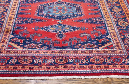 Persian tribal rug. Handmade geometric Northwest Persian rug in red and navy blue colors. Size 6.3x7.7.