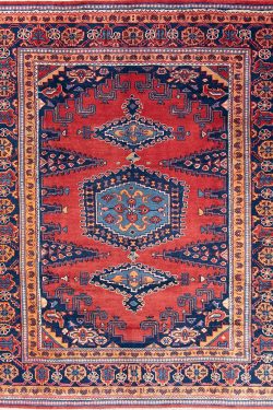 Persian tribal rug. Handmade geometric Northwest Persian rug in red and navy blue colors. Size 6.3x7.7.