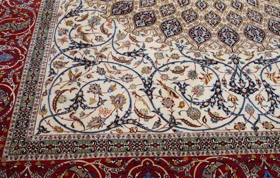 Beautiful Persian rug. Artful Persian Isfahan masterpiece, mandala style with birds and flowers in beige color. Size 10.4x13.8.