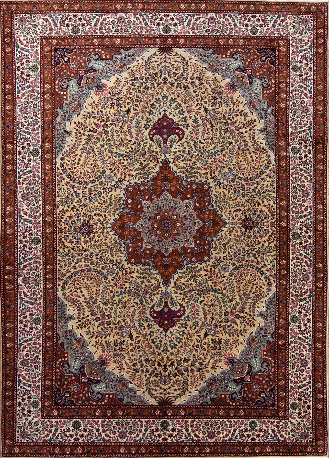 Beige area rugs. Handmade wool Persian area rugs floral style with beige and rustic brown colors. Size 6.9x10.