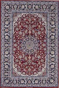 2734- Vegetable dye rug. Authentic top quality hand knotted Persian Isfahan red rug crafted by renowned Ahmad Zojaji. Size 4.9x7.