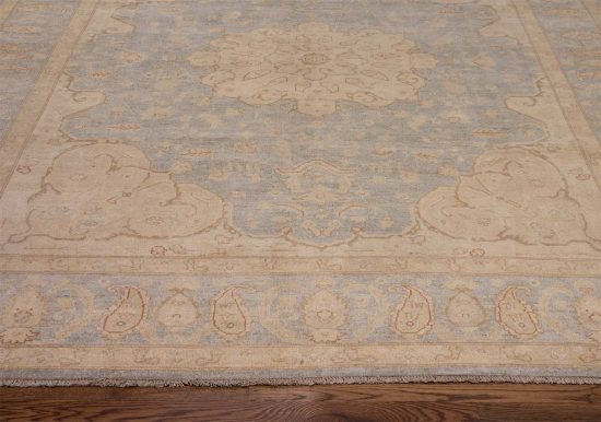 Turkish style rug, handmade Oushak style oriental rug in gray blue and pastel colors. Size 8.4x10.