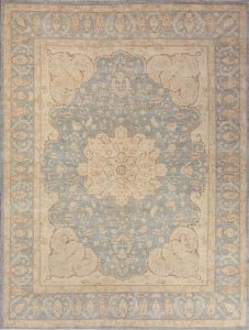 Turkish style rug, handmade Oushak style oriental rug in gray blue and pastel colors. Size 8.4x10.