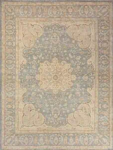 Turkish style 8x10 rugs, handmade Oushak style oriental rug in gray blue and pastel colors. 